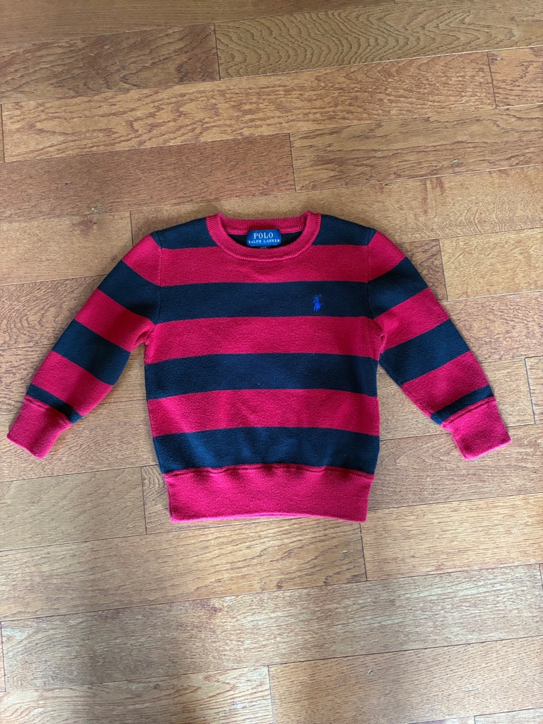 Polo By Ralph Lauren Red And Navy Striped Crewneck Sweater - Kids 2t